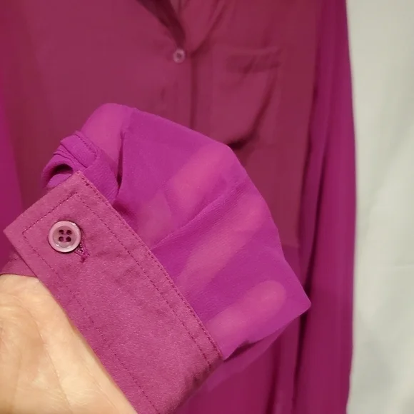 Free People Fushia Sheer Half & Half Blouse - Picture 6 of 8
